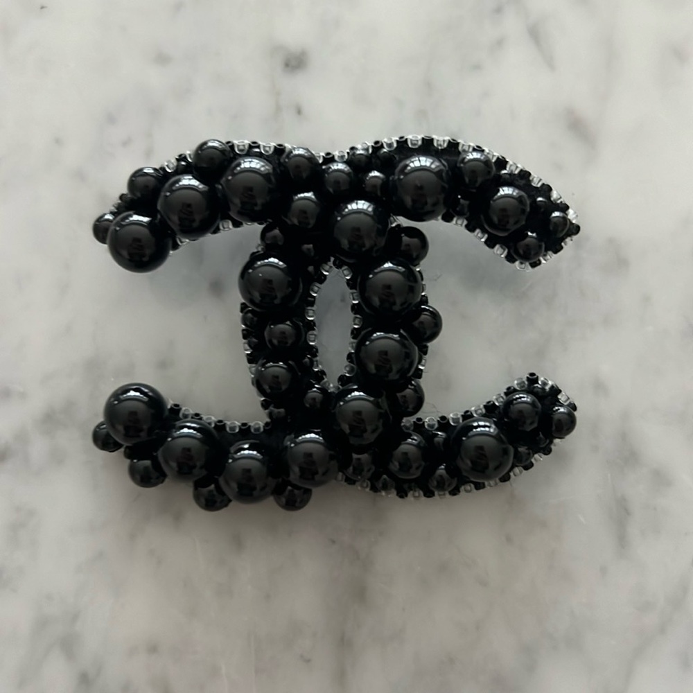 CC Black Beaded Brooch